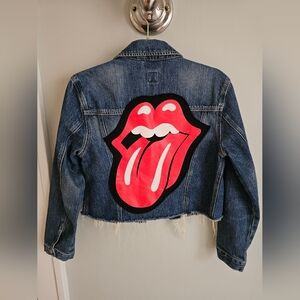 GUC Rolling Stones Gap Cropped Distressed Hem Denim Jacket